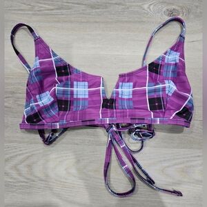 Luxe Palm Plaid Purple Bikini Top Size 8 NWT